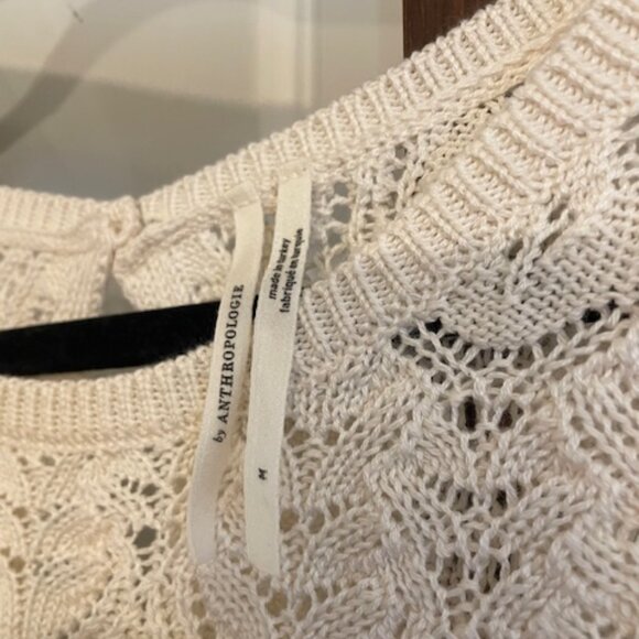 Anthropologie Crochet Stiched Sweater Tee, Size Medium. - Picture 3 of 7